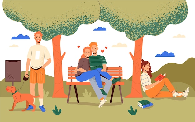 Free Vector hand drawn people relaxing at the park