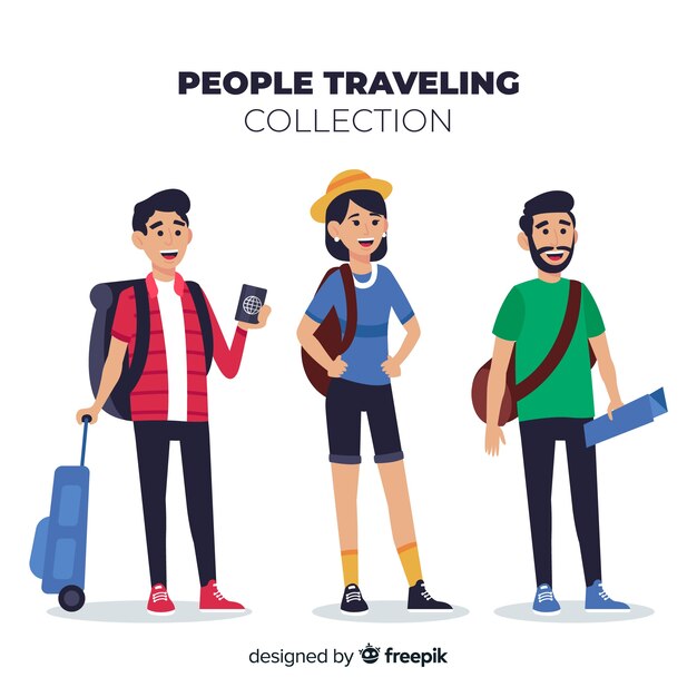 Hand drawn people traveling pack