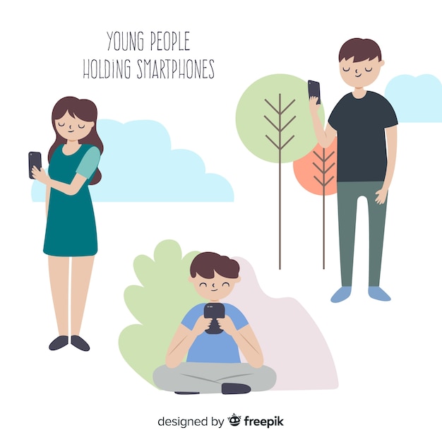 Free vector hand drawn people using smartphone collection
