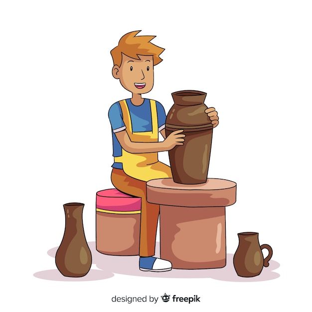 Free Vector hand drawn person making pottery