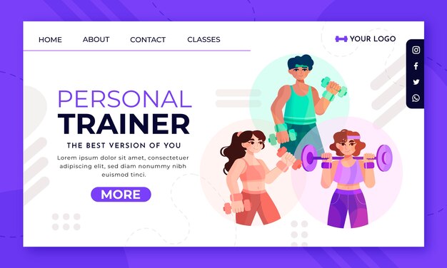 Free vector hand drawn personal trainer landing page