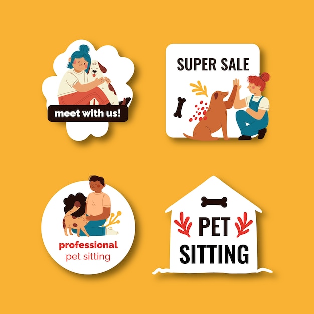 Free Vector hand drawn pet sitting labels template