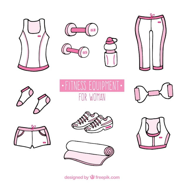 Free Vector hand drawn pink fitness equipment