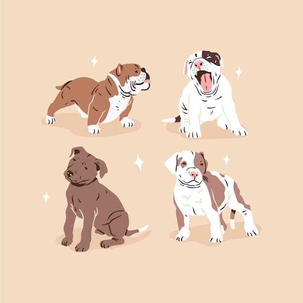 Free Vector hand drawn pitbull collection