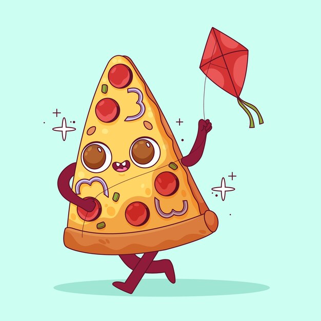 Hand drawn pizza cartoon illustration