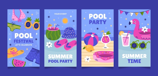 Free Vector hand drawn pool party template