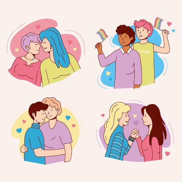 Free Vector hand drawn pride day couple collection