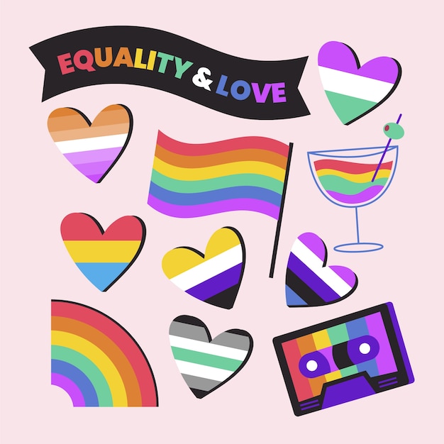 Free Vector hand drawn pride month cute element pack