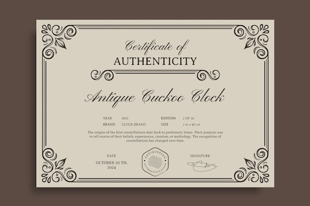 Hand drawn purchase authenticity certificate template