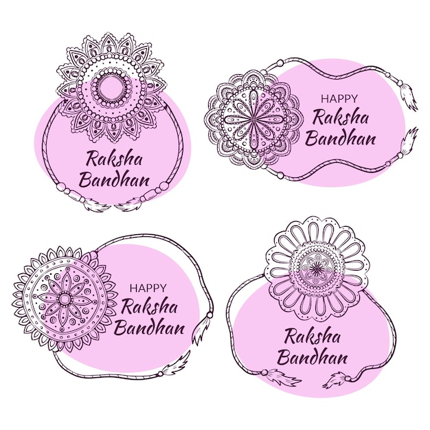 Free Vector hand drawn raksha bandhan labels collection