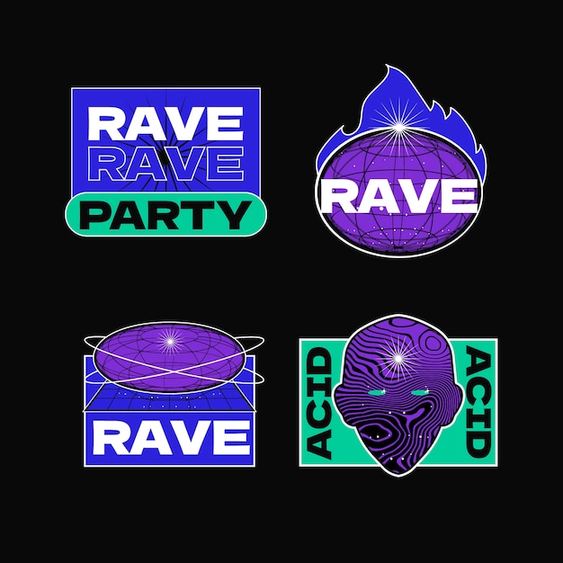 Free Vector hand drawn rave sticker template