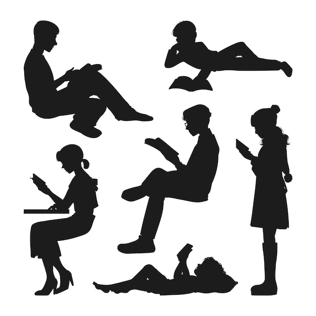 Hand drawn reading silhouette illustration