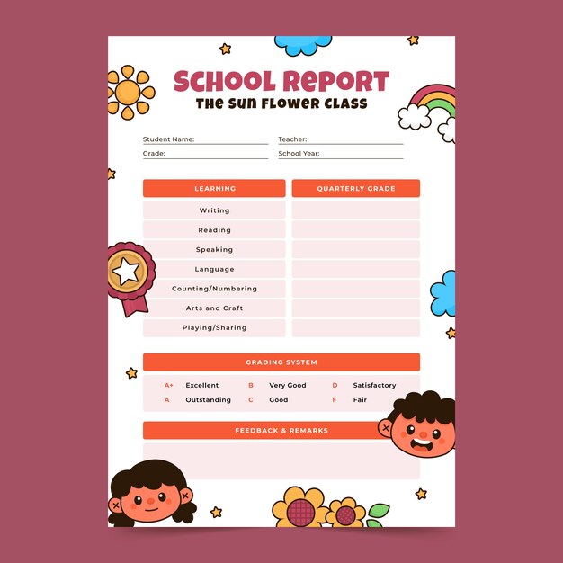 Hand drawn report card template