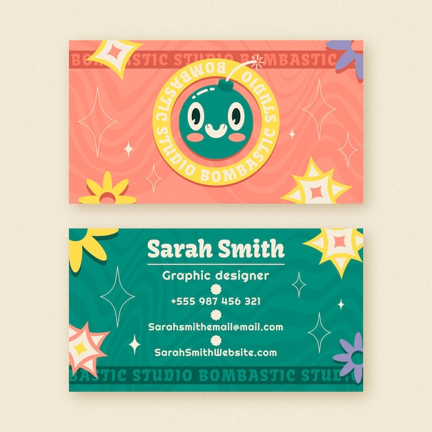 Hand drawn retro business card template