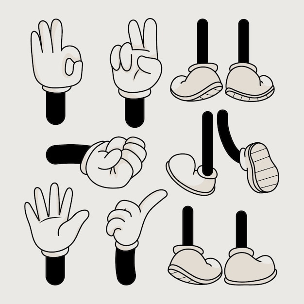 Free vector hand drawn retro cartoon hand and feet illustration