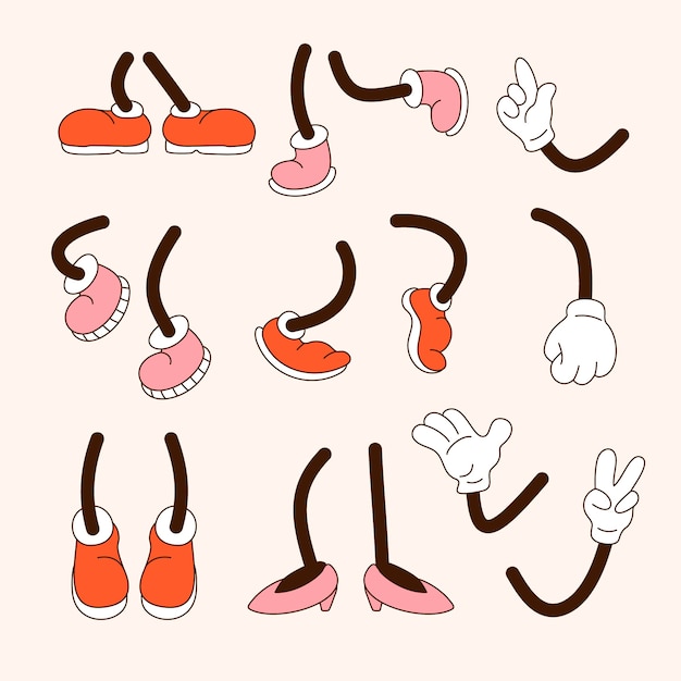 Free vector hand drawn retro cartoon hand and feet illustration