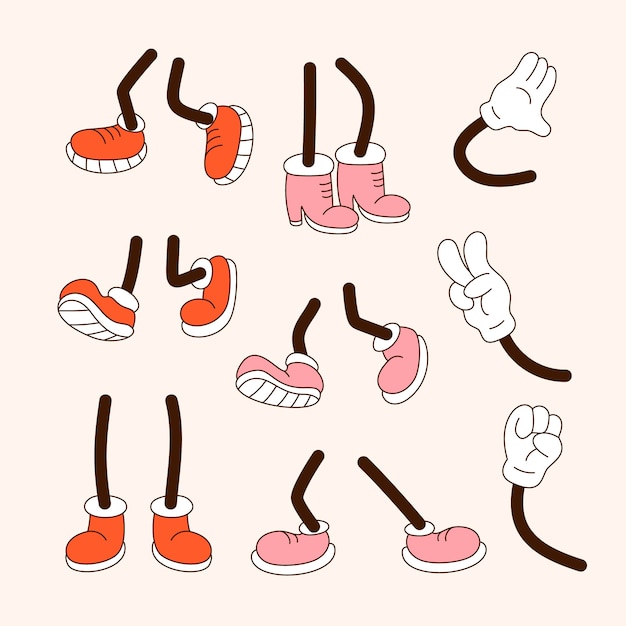 Free vector hand drawn retro cartoon hand and feet illustration