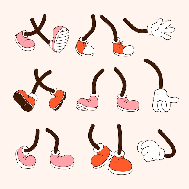 Free vector hand drawn retro cartoon hand and feet illustration