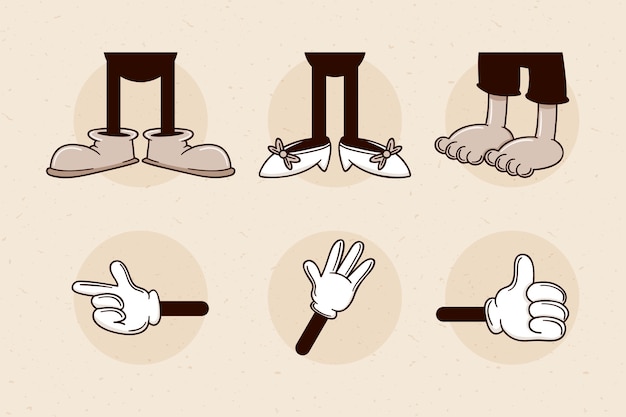 Free vector hand drawn retro cartoon hand and feet illustration