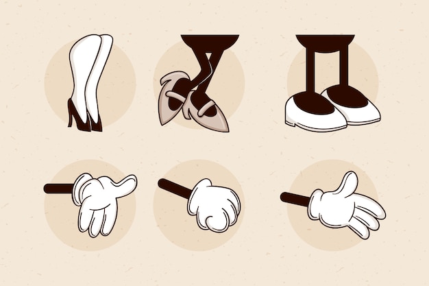 Free vector hand drawn retro cartoon hand and feet illustration