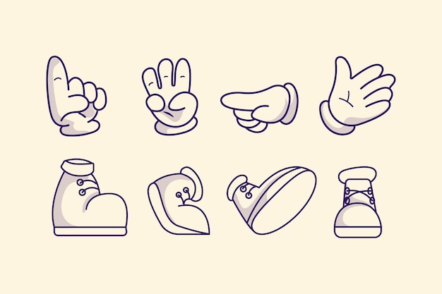 Free vector hand drawn retro cartoon hand and feet illustration