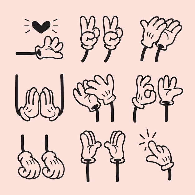 Hand drawn retro cartoon hands illustration