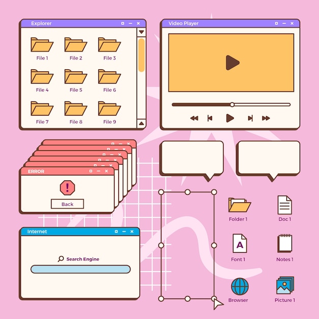 Free vector hand drawn retro computer windows element