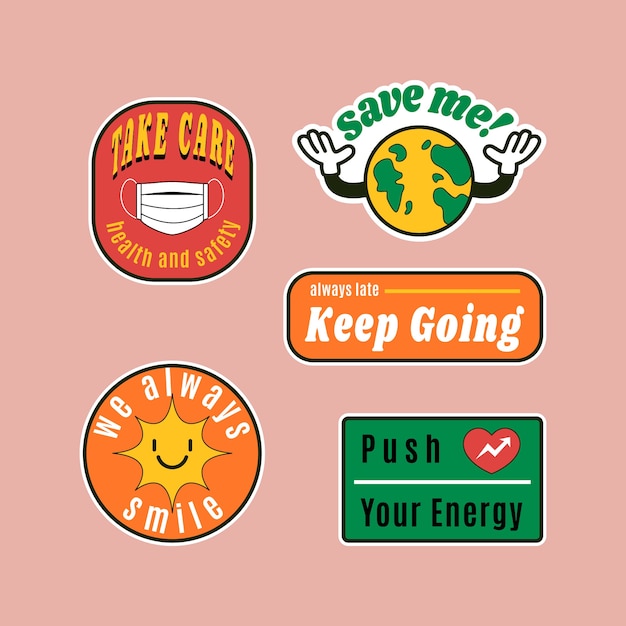 Free Vector hand drawn retro sticker pack