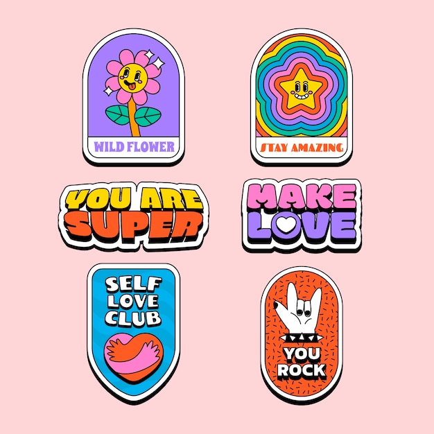 Hand drawn  retro sticker  set