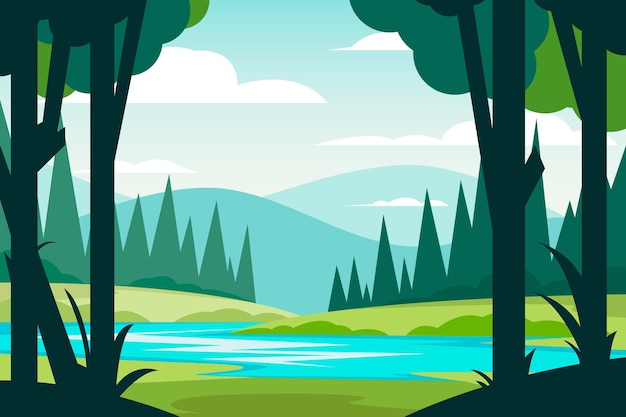 Free vector hand drawn river landscape