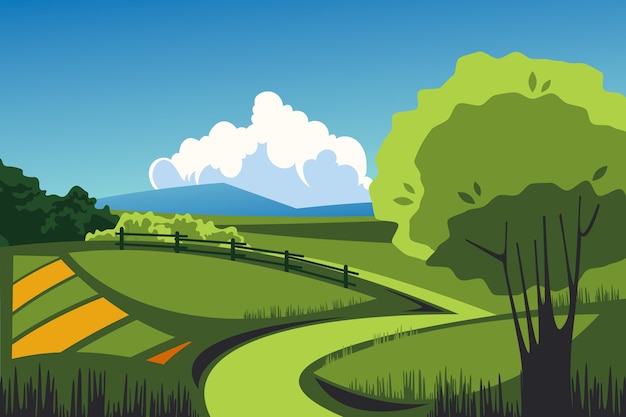 Free Vector hand drawn rural landscape background