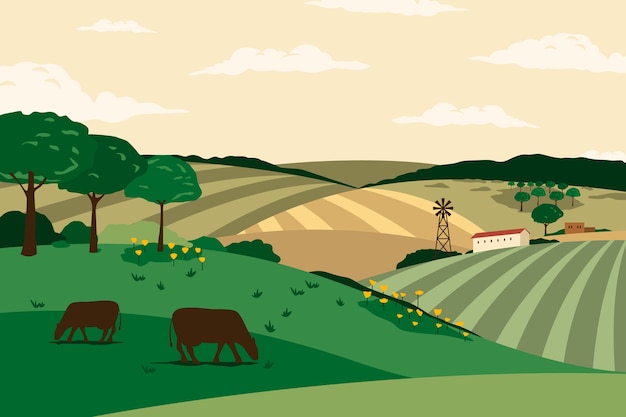 Free Vector hand drawn rural landscape background