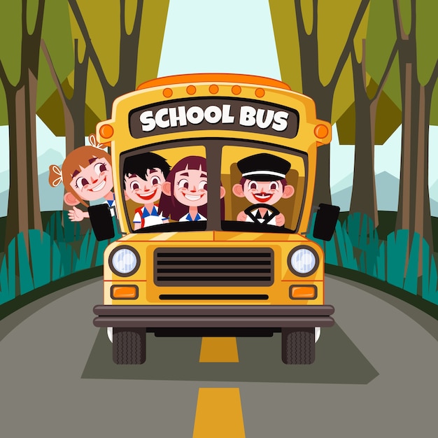 Free Vector hand drawn school bus driver cartoon illustration