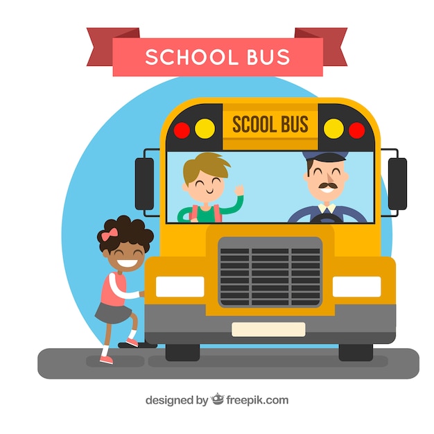 Free Vector hand drawn school bus with children