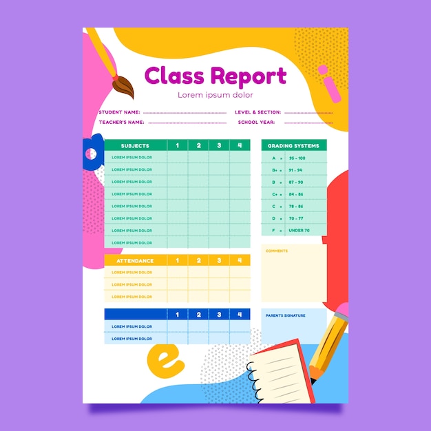 Free vector hand drawn school report card template