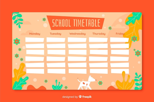 Free Vector hand drawn school timetable template