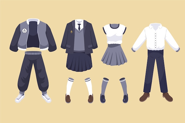 Free vector hand drawn school uniform element collection