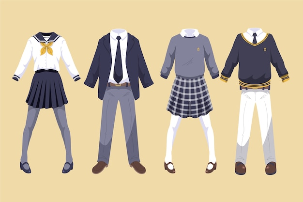 Free vector hand drawn school uniform element collection