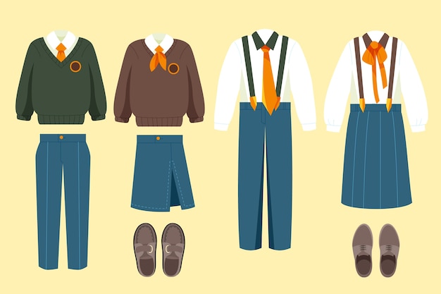 Free vector hand drawn school uniform element collection