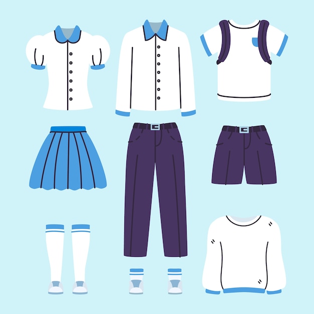 Hand drawn school uniform element collection