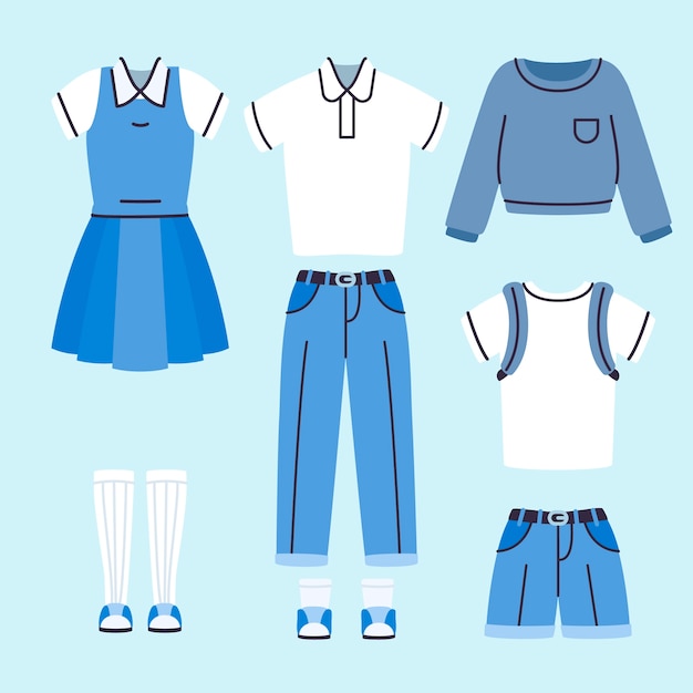 Free vector hand drawn school uniform element collection