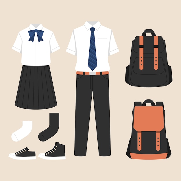 Hand drawn school uniform element collection