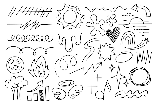 Hand drawn scribble element set