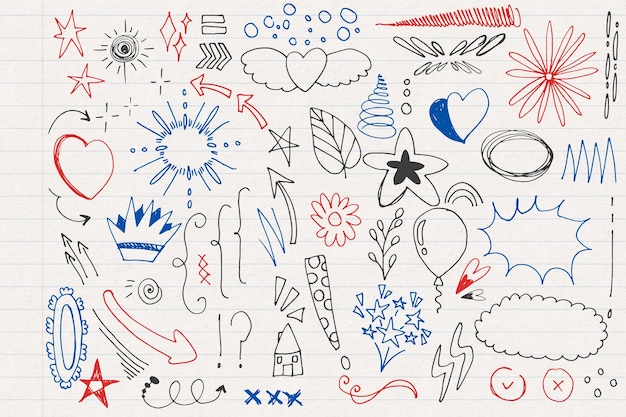 Free vector hand drawn scribble element set