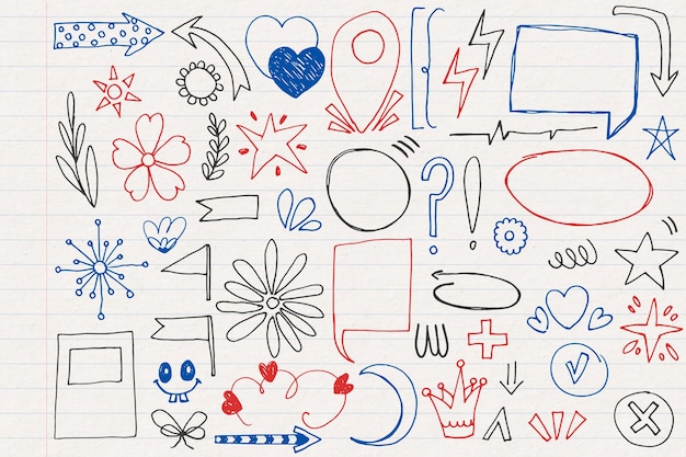 Free vector hand drawn scribble element set