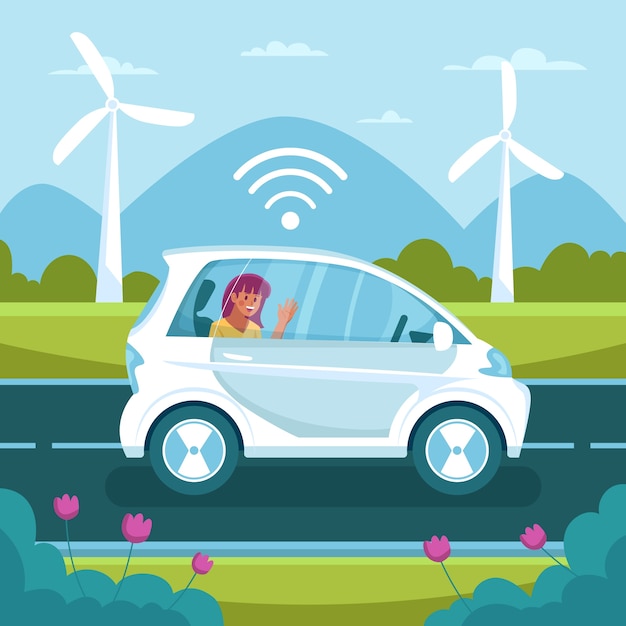 Free Vector hand drawn self driving car illustration