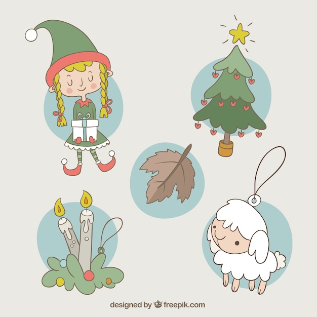 Free vector hand-drawn set with decorative ornaments for christmas