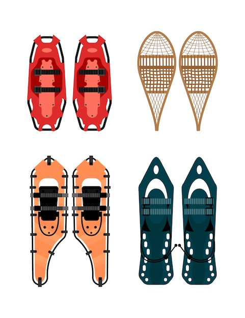 Free vector hand drawn snowshoes collection