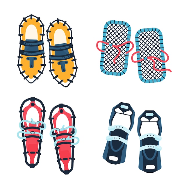 Free vector hand drawn snowshoes collection