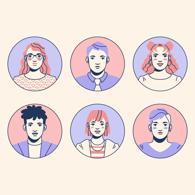 Hand drawn social media avatar illustration set